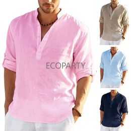 Men's Casual Shirts Men's Linen Long Sleeve Breathable Shirt Solid Colour Basic Cotton Tops For Men Mens