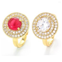 Cluster Rings EYIKA Vintage Red White Round Crystal Cubic Zirconia Big For Women Antique Gold Colour Elegant Bridal Wedding Party Jewellery