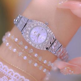 Wristwatches 2023 Woman Watch Luxury Diamond Silver Clock For Women Fashion Quartz Ladies Dress Rhinestone Small Dial