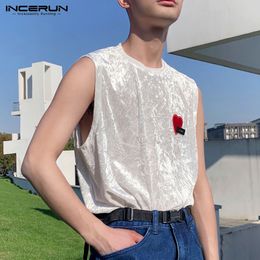 Mens Tank Tops Patchwork Oneck Sleeveless Streetwear Casual Male Vests Summer Velour Fashion Clothing S5XL INCERUN 230509