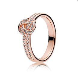 Luxury Rose Gold Knot Ring for Pandora 100% 925 Sterling Silver Wedding Party designer Rings For Women Girlfriend Gift Crystal diamond ring with Original Box Set