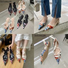 Sandals Summer New Flat Women Sandal Shoes Fashion Print Ladies Elegant Close Toe Slingback Pointed Shallow Mules Sho 230316