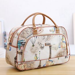 Duffel Bags Women Travel Bags Fashion PU Leather Large Capacity Waterproof Print Luggage Duffle Bag Men Casual Travelling Weekend Bags 230509