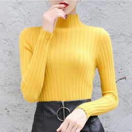 Women's Sweaters Basic Women Sweater Half High Collar Casual 2023 Autumn Winter Pullovers Long Sleeve Top Slim Knitted Ladies Pull Femme