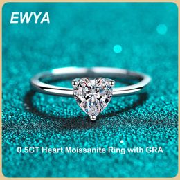 Band Rings EWYA 052CT GRA Certified Heart Cut Moissanite Ring For Women Girl Diamond 925 Sterling Silver Rings Wedding Band Fine Jewellery Z0509