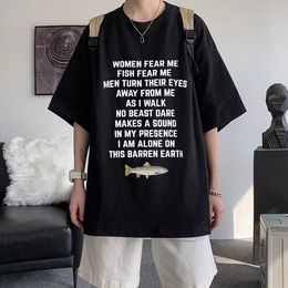 Men s T Shirts T shirt Kasual Pria Wanita Fear Fish Atasan Tshirt Longgar Crew Oversize Fitted Lembut Anime Manga Tee Pakaian 230509