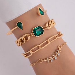 Anklets Crystal Inlaid Wheat Ear Water Droplet Sugar Shape Bracelet Set Light Luxury Green Combination Four Piece