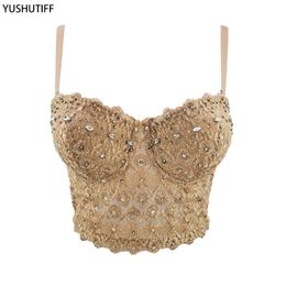 Camis Crop Tops Rhinestone Lace Sexy Women Summer Push Up Cami Top Cropped To Wear Out Bralette Bra Female Corset Femme Mujer Clothes