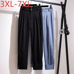 bottoms New 2021 ladies spring autumn plus size long pants for women large loose casual cotton button black trousers 4XL 5XL 6XL 7XL