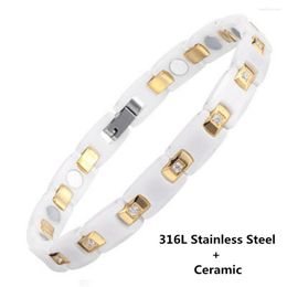 Charm Bracelets Titanium Steel Ceramic Energy Bracelet 18K Gold Plated Stainless Zirconia Couple