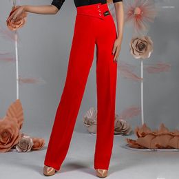 Stage Wear Ballroom Dance Pants Women High Waist Black Red Latin Trousers Waltz Tango Cha Costume Performance Clothing DNV17503