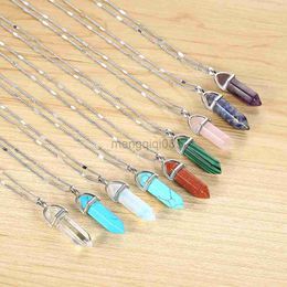 Pendant Necklaces KISS WIFE Hot sale Hexagonal Column Quartz Pendants Vintage Natural Stone Bullet Crystal Necklace For Women Jewelry Y23