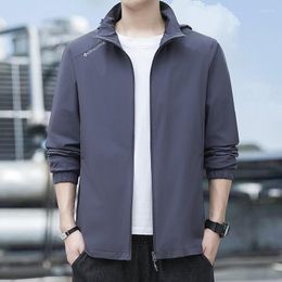 Men's Jackets XL-6XL Plus Size Mens Hooded Jacket Coat Plin Color Fashion Casual Blouse Zipper Windbreaker Outdoor Men's Tops Bomber