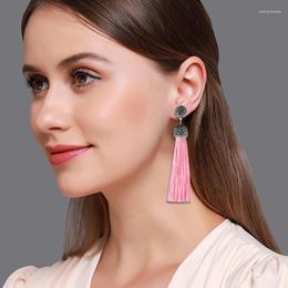 Dangle Earrings Handmade Long Tassel For Women Black Red Pink White Blue Silk Fringe Bohemian Crystal Drop Wedding Jewellery