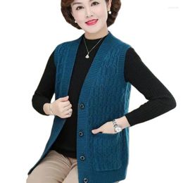 Women's Vests 2023 Middle-Aged And Elderly Mothers Spring Autumn Knitted Vest Coat Female Fashion Women V-Neck Sweater Top