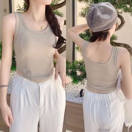 Women's Tanks Women Short Tank Tops Solid Color Irregular Tube Crop Top Pure Cotton Bottoming Vest With Chest Pad Underwear Slim-Fit