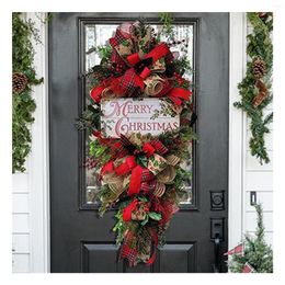 Decorative Flowers Wreath Prelit Hanging Swag Trim Soft Fabric Bristles Pines Leaves Lettered For Front Door Window SNO88