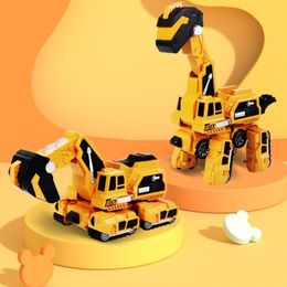 Diecast Model 2 in 1 Deformation Brachiosaurus Engineering Vehicle Inertial Automatic Crash Transforming Dinosaur Excavator Car Toy Kids Gift 230509