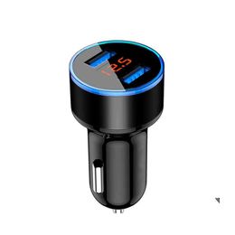 Other Auto Electronics Car Charger Usb Vehicle Dc12V24V 5V 3.1A Dual 2 Port Power Adapter With Voltage Display High Quality Drop Del Dhqxi