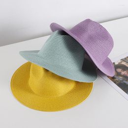 Wide Brim Hats Classical Brimmed Straw Hat Jazz Summer Panama Candy Colors Sunshade Women Fedora Sun