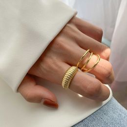 Band Rings Gold Color Three Layers Rings for Women Vintage Strips Engagement Rings Jewelry 2023 Trend Z0509