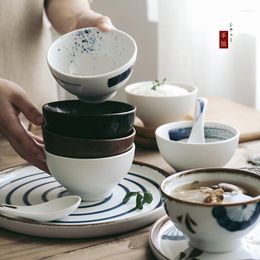 Bowls 1PC Japanese Style 4.5Inch Hand-painted Ceramic Fruit Salad Noodle Single Dinner Bowl Set Restaurant Tableware