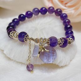 Chain Style Lucky Bag Round Ring Charm Natural Amethyst Beads Vintage Beaded Bracelets for Women Fine Jewellery Accessories YBR708 230509