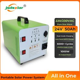 jsdsolar All in One Portable Solar Power System 24V 50AH LiFePO4 Battery Power Bank MPPT Inverter For Emergency Energy Storage