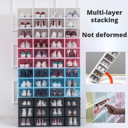 Storage 6pcs Plastic Shoe Rack Organiser Fold Transparent Thickened Shoe Cabinets Drawer Multilayer Stackable Shoe Box Storage