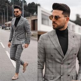 Men's Suits Blazers Dark Gray Men Suit Tailor-Made 2 Pieces Blazer Pants Double Breasted Slim Fit Gentle Formal Business Causal Party Host Tailored 230509