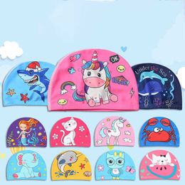 Swimming Caps Children children elastic fabric cartoon swimming cap pool water sport protect ears hat swim caps boys girls P230509