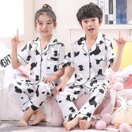 Pyjamas Summer Stain Milk White Cow Printed Pyjamas Suits for Girls Boys Sleepwears Sets Clothes Kids Nighties Toddler Homewear Pijamas 230509