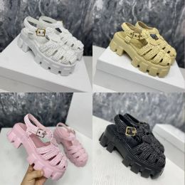 Designer Sandals Women Monolith Fibre Women Sandals Summer Muffin Thick Sole Beach Roman Shoes Fresh Colour Shoes