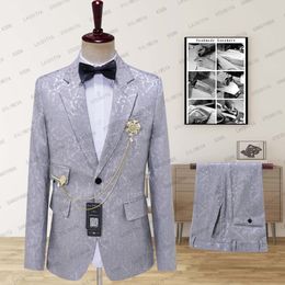 Men's Suits Blazers SILIWEYA Arrival Men Suits Grey Wedding Tuxedo for Groom Satin Lapel Groomsmen Wedding Man JacketPants 230509