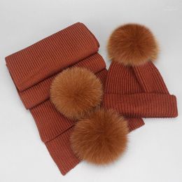 Beanies Beanie/Skull Caps Hair Ball Parent-child Hat Scarf Suit Winter Women Cap Together Solid Colour Fashion Warm Hats Woman And Children1