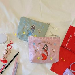 Cartoon Embroidery Lipstick Air Cushion Storage Pouch Small Cosmetic Bag Sanitary Napkins Organiser Make Up Storage Bags