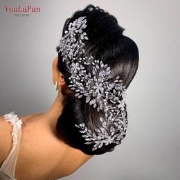 Stingy Brim Hats YouLaPan HP390 Cathedral Wedding Tiara Luxurious Headband Alloy Flower Headpiece Handmade Bridal Hair Accessories 230506