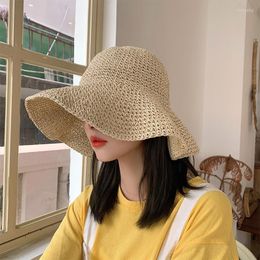 Wide Brim Hats Women Spring Summer Weave Panama Crochet Fisherman Hat Large Hollow Breathable Khaki Beach Fold Paper Straw