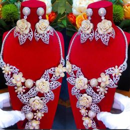 Necklace Earrings Set GODKI Luxury Bloom Flowers 4PCS Jewelry For Women Wedding Cubic Zircon CZ African Dubai Bridal
