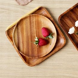 Flatware Sets Wholesale Acacia Wood Dish Set Japanese El Breakfast Bread Tray Fruit Plate Salad Bowl Luxeery Plates