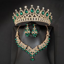 Wedding Hair Jewellery Crystal Bridal Tiaras Crown Women Queen Princess Purple Pink Red Blue Green Necklace Sets Fashion Set Diadems 230508