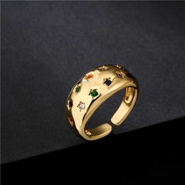 Band Rings NEWBUY 2023 Fashion Gold Colour Copper Open Ring Colourful AAA CZ Cute Star Geometric Ring For Women Party Jewellery Accessories Z0509