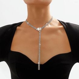 Pendant Necklaces Full Crystals Heart Simple Clavicle Chain Y Necklace Long Geometric Woman Wedding Party V Neck Jewellery