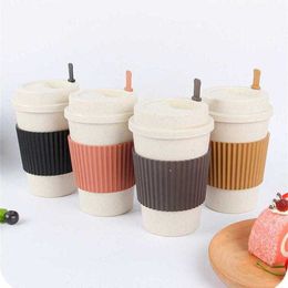 Coffee Tea Tools Add to Wish List Wheat Straw Cup Portable High Temperature Resistant Water With Reusable Lid Multifunctional Eco-Friendly Travel Mugs P230509