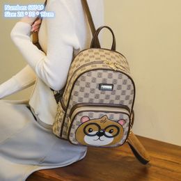 Factory wholesale ladies shoulder bag 2 colors this year popular thick leather handbag cute cartoon printed bear backpack outdoor leisure rivet backpacks