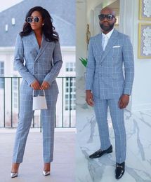 Mens Suits Blazers TPSAADE Double Breasted Suit Men Sky Blue Check Business Casual Women And Slim Blazer Sets Party Elegant Dress Pieces 230509 ZCRT