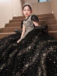 Ball Gown Girls Pageant Dresses gold black crystal necklace Princess Flower Girl Dress for wedding Sequined sequined First holy Communion Toddler party Gowns