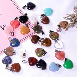 Pendant Necklaces 1pc Natural Stones and Crystals 16x6mm Heart Love Gemstone Decoration Chain Mineral Diy Women Healing Reiki quartz NS11 Y23