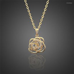 Pendant Necklaces Gold Hollow Wealthy Flower Necklace Rich Camellia Rhinestone Charm Lolita Accessories For Women Golden Plated Chain 2023