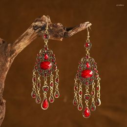 Dangle Earrings Women's Bollywood Red Crystal Tassel Gold Color Alloy Fashion Jewelry